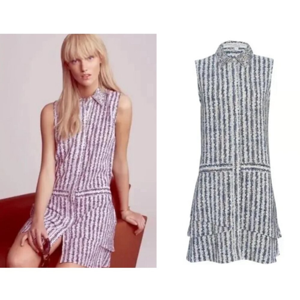 Derek Lam 10 Crosby X Intermix Silk Floral Striped Sleeveless Mini Shirt Dress